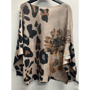 L52 Loowie Leopard Round Neck Knit Printed Sweater One Size